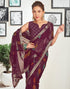 Vasthrlay Chiffon Tassels Unstitched Dark Green Saree