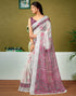 Vasthrlay Womens Cotton Printed Off White Saree With Unstitched Blouse Piece