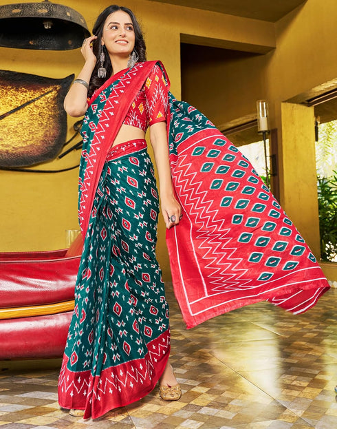 Vasthrlay Chanderi Bandhani Unstitched White Saree