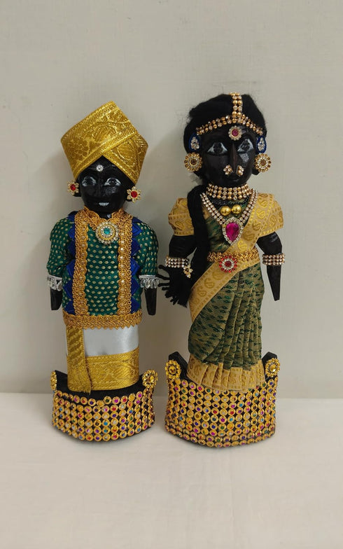 PUJA Celebrations Marapachi Doll Pair – Decorated Raja Rani Wooden Dolls
