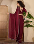 Vasthrlay Womens Scalloped Maroon Saree With Maroon Unstitched Blouse Piece