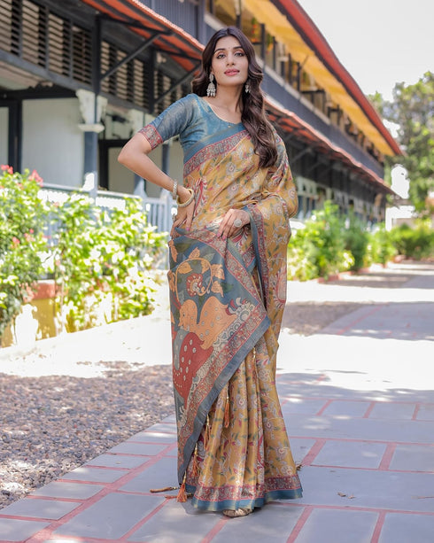 Vasthrlay Handloom Cotton Turquoise Saree