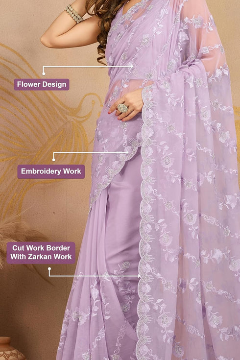 Vasthrlay Chiffon Embroidery Unstitched Lightpurple Ethnic Wear