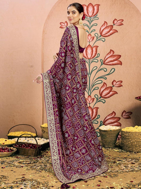 Vasthrlay Georgette Embroidery Unstitched Dark Green Saree