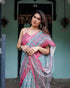 Vasthrlay Turquoise Floral Embroidered Saree