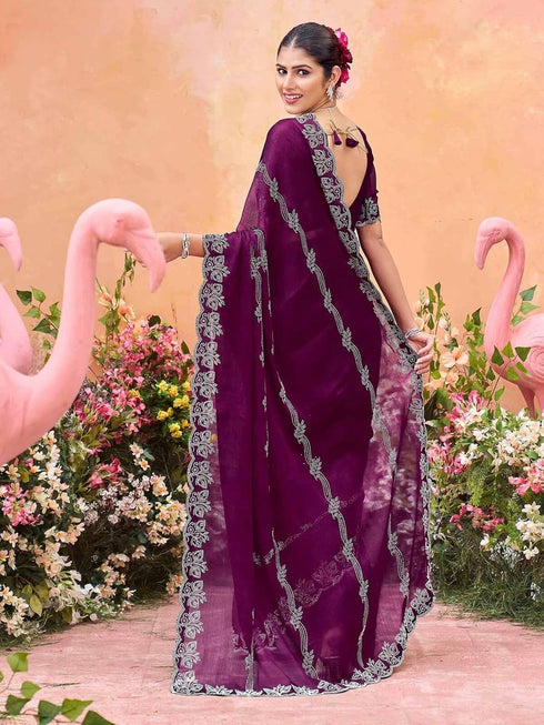 Vasthrlay Shimmer Chiffon Rani Saree