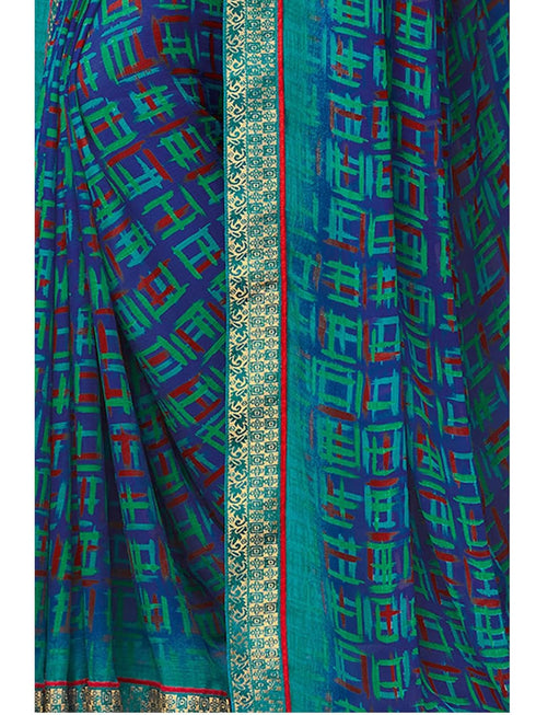 Vasthrlay Chiffon Tassels Unstitched Dark Green Saree