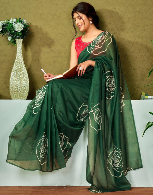 Vasthrlay Chanderi Printed Unstitched Blue Saree
