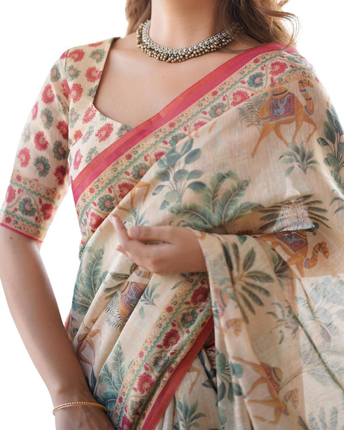 Vasthrlay Handloom Blue Beige Traditional Saree