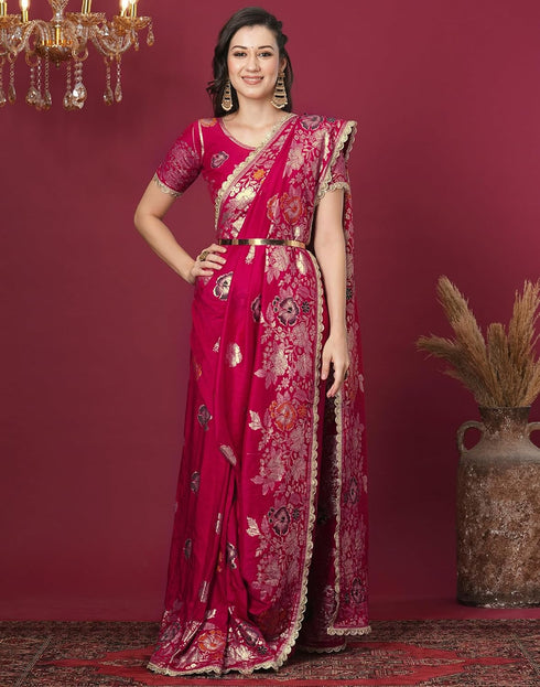 Vasthrlay Kanjivaram Banarasi Unstitched Red Saree