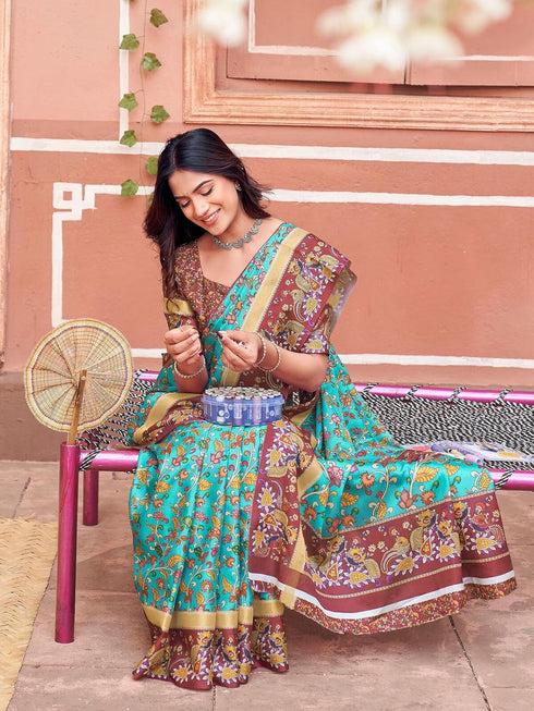 Vasthrlay Womens Printed Unstitched Purple Saree