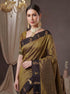 Vasthrlay Banarasi Saree Pure Kanjivaram Silk Pattu Mehandi Black Saree With Blouse Piece
