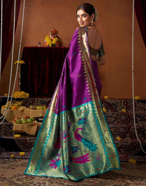 Vasthrlay Womens Paithani Unstitched Pink Saree