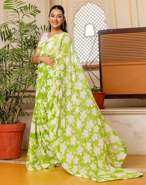 Vasthrlay Georgette Printed Unstitched Lavender Saree