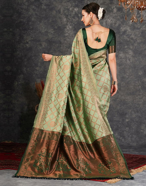 Vasthrlay Banarasi Kanjeevaram Unstitched Beige Saree