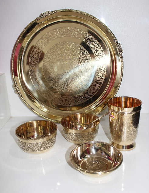 Pure Brass 6 Pcs Dinner Set |Thali Set