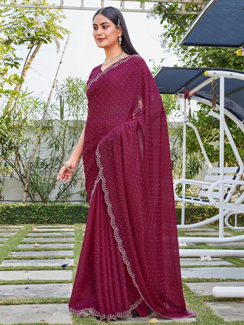 Vasthrlay Georgette Scalloped Unstitched Black Saree