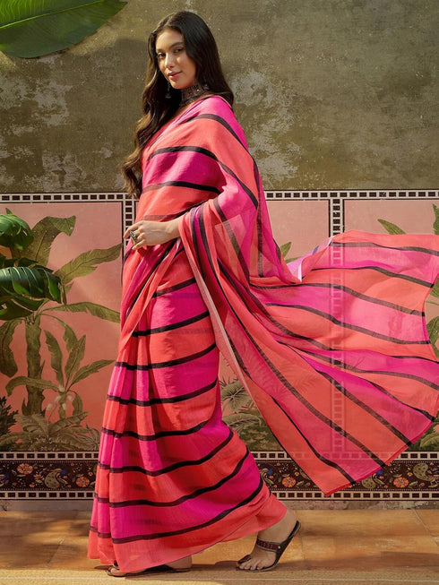 Vasthrlay Womens Printed Unstitched Multicolor Saree