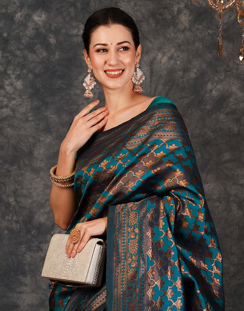 Vasthrlay Banarasi Kanjeevaram Unstitched Beige Saree