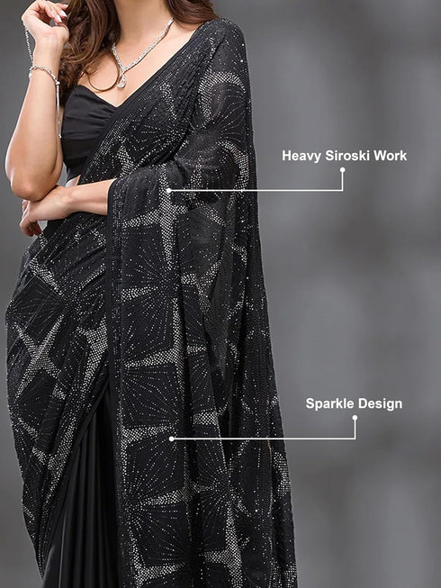 Vasthrlay Siroski Unstitch Black Ethnic Wear