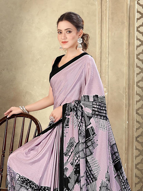 Vasthrlay Womens Printed Mauve Saree With Black Unstitched Blouse Piece