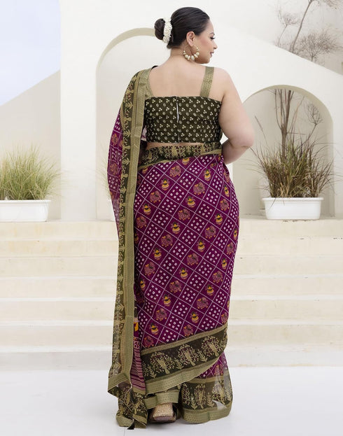 Vasthrlay Georgette Bandhani Unstitched Purple Saree