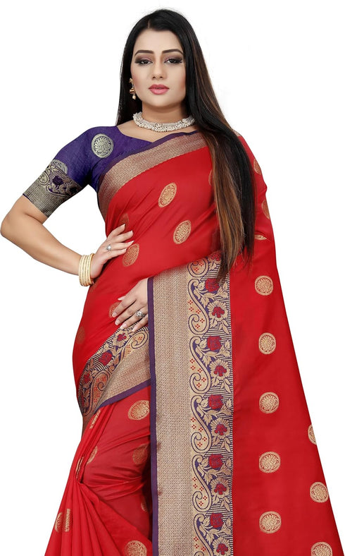 Vasthrlay Banarasi Blue Orange Ethnic Wear