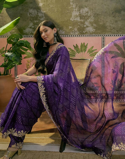 Vasthrlay Scalloped Embroidery Unstitched Lime Green Saree