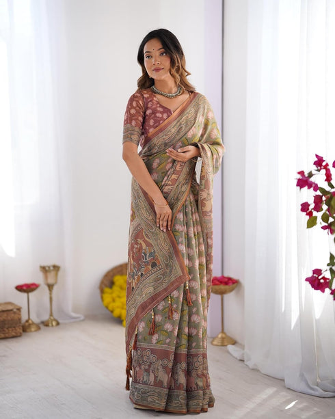 Vasthrlay Handloom Grey Beige Traditional Saree
