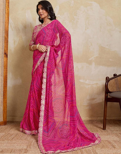 Vasthrlay Georgette Embroidery Unstitched Red Saree