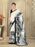 Vasthrlay Womens Printed Off-White Saree With Black Unstitched Blouse Piece