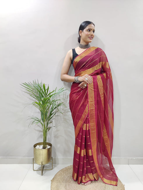 Vasthrlay Maroon Georgette Unstitched Saree