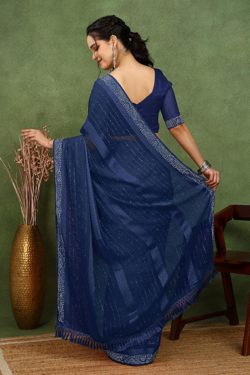 Vasthrlay Fashion Georgette Stripes Navy Ethnic Wear