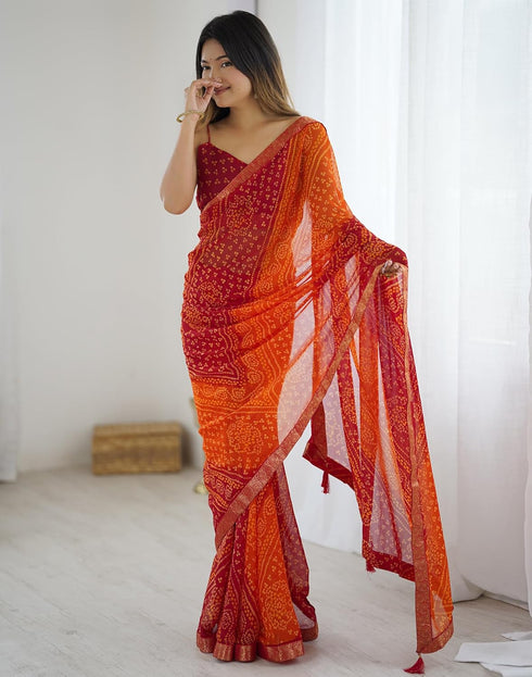 Vasthrlay Chiffon Printed Unstitched Pink Saree
