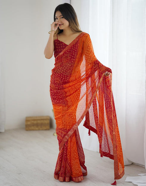 Vasthrlay Chiffon Printed Pink Saree With Unstitched Blouse Piece