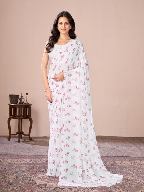 Vasthrlay Blue Georgette Printed Saree