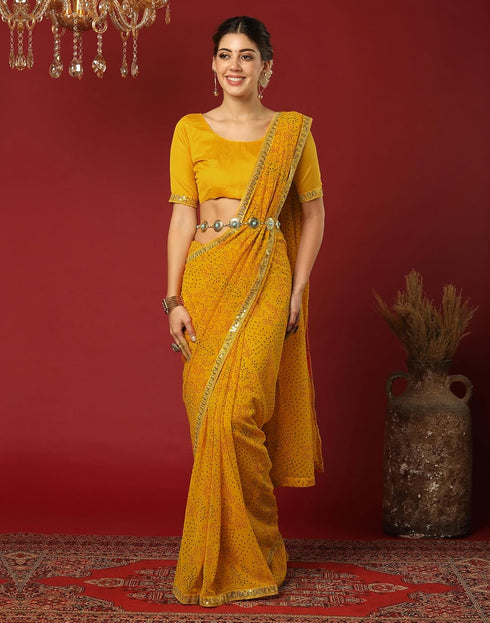 Vasthrlay Georgette Bandhani Unstitched Rani Pink Saree