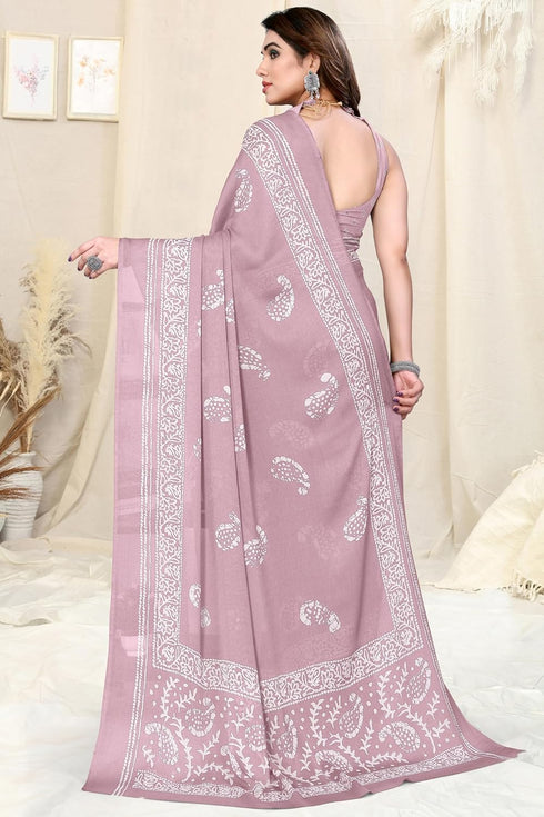 Vasthrlay Fashion Chiffon Printed Grey Ethnic Wear
