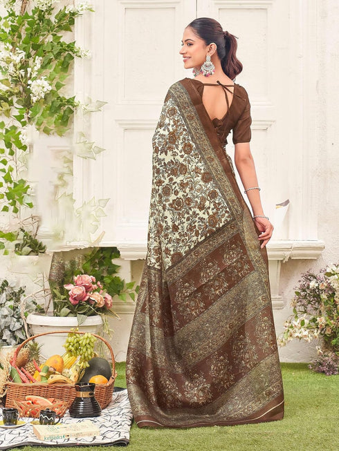 Vasthrlay Womens Printed Unstitched Dusty Pink Saree