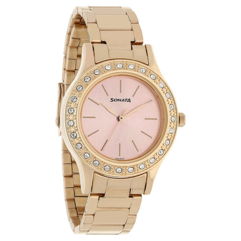 Sonata Blush Pink Dial Women Watch With Stainless Steel Strap
