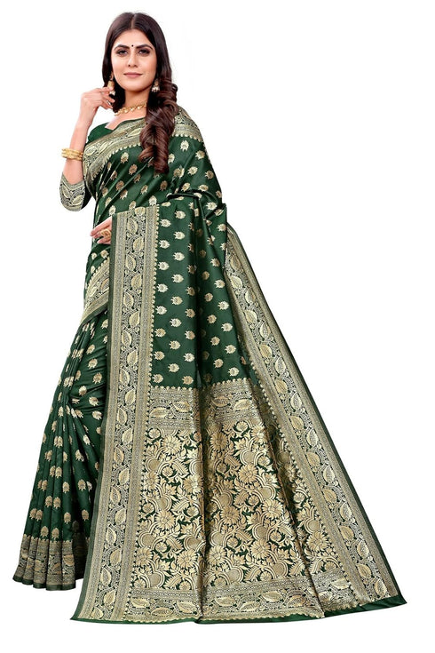 Vasthrlay Women's Green Kanchipuram Saree