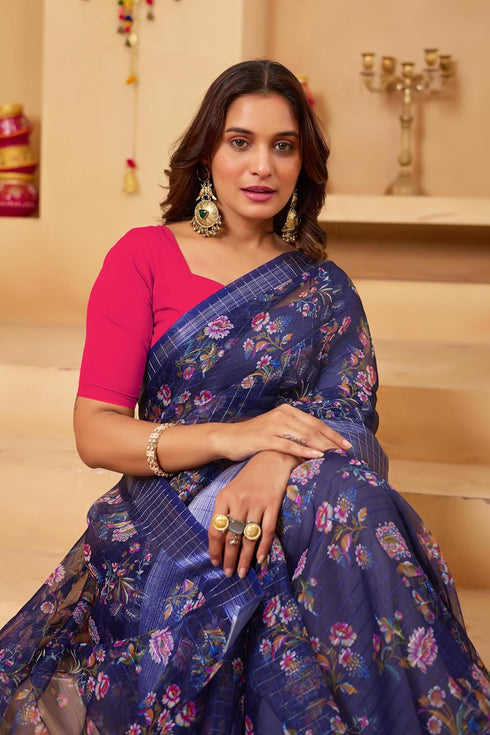 Vasthrlay Organza Printed Unstitched Rani Free Ethnic Wear
