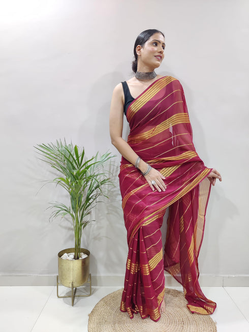 Vasthrlay Maroon Georgette Unstitched Saree
