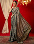 Vasthrlay Chiffon Printed Unstitched Dark Green Saree