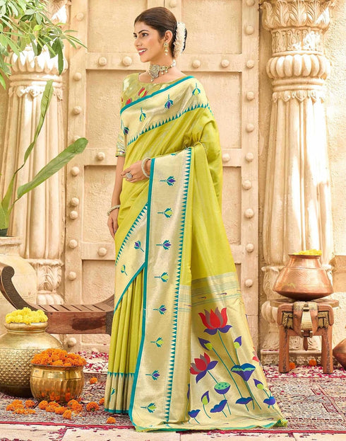 Vasthrlay Paithani Kanjivaram Unstitched Pink Saree