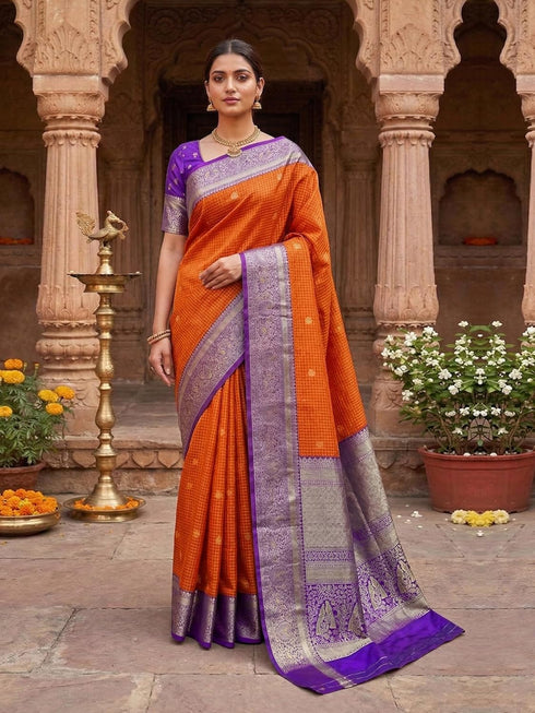 Vasthrlay Jacquard Traditional Unstitch Purpleorange Ethnic Wear