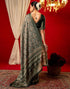 Vasthrlay Chiffon Printed Unstitched Dark Green Saree