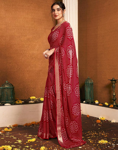 Vasthrlay Chiffon Bandhani Unstitched Dark Green Saree