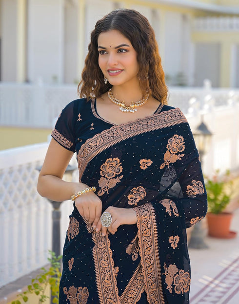 Vasthrlay Georgette Embroidery Unstitched Maroon Saree