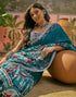 Vasthrlay Womens Printed Teal Blue | Multi Saree With Unstitched Blouse Piece